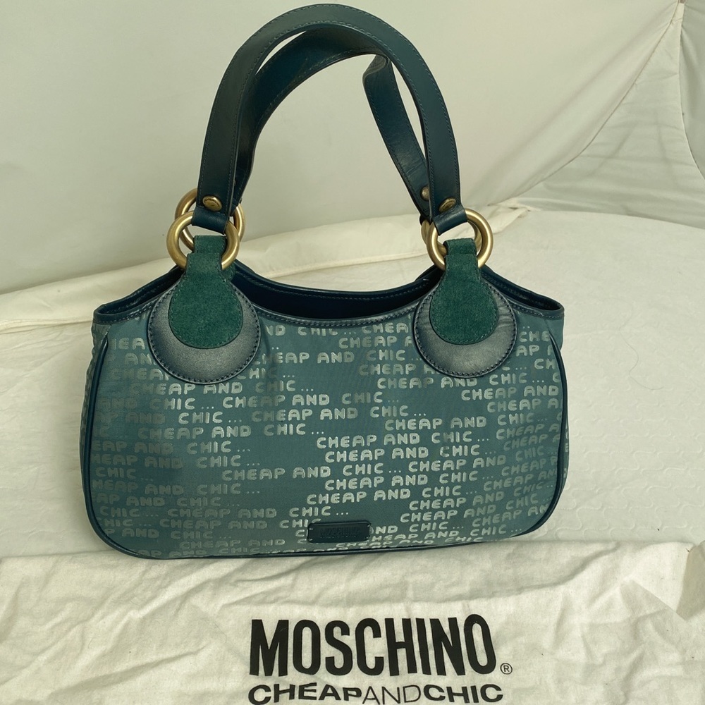 Moschino Cheap and Chic teal green signature logo handbag